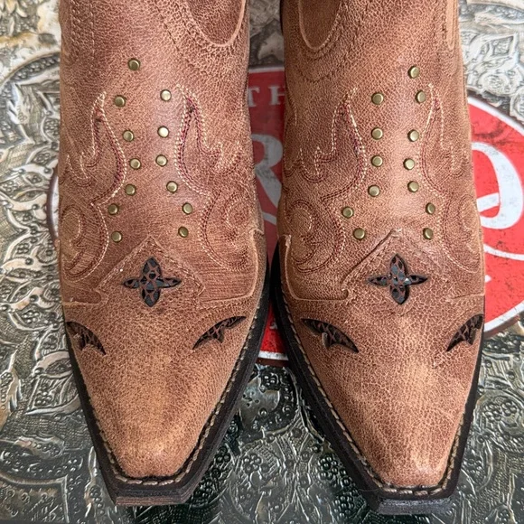 NWT Laredo Brown leather Western Boots embellishment women’s sz 6.5 W - Picture 4 of 10